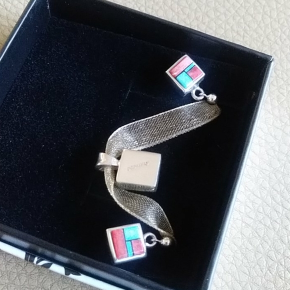 Zuni Turquoise & Coral Pendant and Earring set - Picture 4 of 4